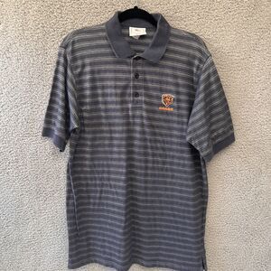 Chicago Bears NFL Polo Shirt Mens Top M Gray Black Short Slv Striped Embroidered